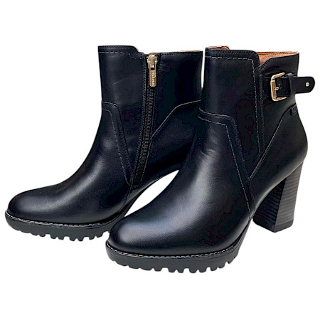 Pikolinos W7M-8730 CONNELLY Damen-Stiefelette in Black aus echtem Rindsleder mit Blockabsatz, Plateau, seitlichem Reißverschluss und goldfarbenem Schnallendetail – elegante schwarze Pikolinos... Pikolinos W7M-8730 CONNELLY Damen-Stiefelette in Black aus echtem Rindsleder mit Blockabsatz, Plateau, seitlichem Reißverschluss und goldfarbenem Schnallendetail – elegante schwarze Pikolinos...
