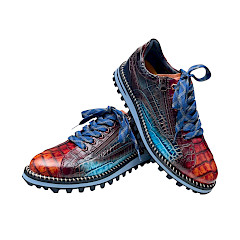Lorenzi 9634454 Damen Schnürschuh in Blau, Bordeaux und Rot-Orange aus hochwertigem Kalbsleder. Eleganter Lederschuh mit edler Kroko-Prägung, seitlichem Reißverschluss, Schnürung, Lederfutter und leichter luftgeschäumter PU-Sohle – exklusiver Damenschuh mit außergewöhnlichem Design bei Kassedy.de. ?❤️
