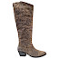 Lazamani LA85717 Damen-Lederstiefel in Kaki und Taupe mit Animal-Print, hohem Schaft, seitlichem Reißverschluss und ca. 5 cm Blockabsatz – außergewöhnlicher Western-Lederstiefel bei kassedy.de.