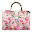 Laura Vita Ayna 01 Handtasche in Beige mit floralem Blumenmuster, zwei Tragegriffen und verstellbarem Schulterriemen.
