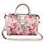 Laura Vita Ayna 01 Handtasche in Beige mit floralem Blumenmuster, zwei Tragegriffen und verstellbarem Schulterriemen.