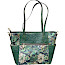 Laura Vita Amep 07 Handtasche in Vert mit floralem Muster, grünen Prägedetails, langen Schulterhenkeln und dekorativem Blumenanhänger.