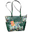 Laura Vita Amep 07 Handtasche in Vert mit floralem Muster, grünen Prägedetails, langen Schulterhenkeln und dekorativem Blumenanhänger.