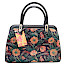 Laura Vita Aramis 05 Handtasche in Noir mit buntem floralem Blumenmuster, schwarzen Tragegriffen und zusätzlichem Schulterriemen.