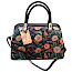Laura Vita Aramis 05 Handtasche in Noir mit buntem floralem Blumenmuster, schwarzen Tragegriffen und zusätzlichem Schulterriemen.