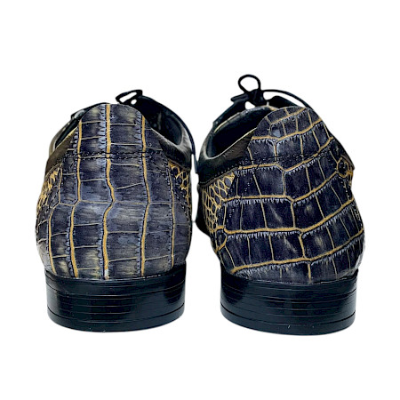 Kristofer 1401 Herren-Schnürschuh in Schwarz und Gelb mit außergewöhnlicher Reptil- und Kroko-Optik, verschiedenen Lederstrukturen und schwarzer Schnürung – extravaganter Herrenschuh bei... Kristofer 1401 Herren-Schnürschuh in Schwarz und Gelb mit außergewöhnlicher Reptil- und Kroko-Optik, verschiedenen Lederstrukturen und schwarzer Schnürung – extravaganter Herrenschuh bei...