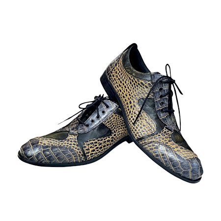 Kristofer 1401 Herren-Schnürschuh in Schwarz und Gelb mit außergewöhnlicher Reptil- und Kroko-Optik, verschiedenen Lederstrukturen und schwarzer Schnürung – extravaganter Herrenschuh bei... Kristofer 1401 Herren-Schnürschuh in Schwarz und Gelb mit außergewöhnlicher Reptil- und Kroko-Optik, verschiedenen Lederstrukturen und schwarzer Schnürung – extravaganter Herrenschuh bei...