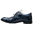 Kristofer 1401 Herren-Schnürschuh in Dunkelblau aus Leder mit außergewöhnlichen hellblauen Schrift-Details, schwarzer Schnürung und flacher Sohle – extravaganter Herrenschuh bei kassedy.de.