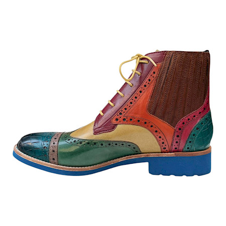 Melvin & Hamilton Amelie 17 Damen-Boot Artikel 108888 in Grün, Rot und Royalblau mit mehrfarbigem Lederdesign, Brogue-Details, Schnürung, Gummizug-Einsatz und auffälliger blauer Sohle – ultra... Melvin & Hamilton Amelie 17 Damen-Boot Artikel 108888 in Grün, Rot und Royalblau mit mehrfarbigem Lederdesign, Brogue-Details, Schnürung, Gummizug-Einsatz und auffälliger blauer Sohle – ultra...