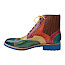 Melvin & Hamilton Amelie 17 Damen-Boot Artikel 108888 in Grün, Rot und Royalblau mit mehrfarbigem Lederdesign, Brogue-Details, Schnürung, Gummizug-Einsatz und auffälliger blauer Sohle – ultra leichter Statement-Boot bei kassedy.de.