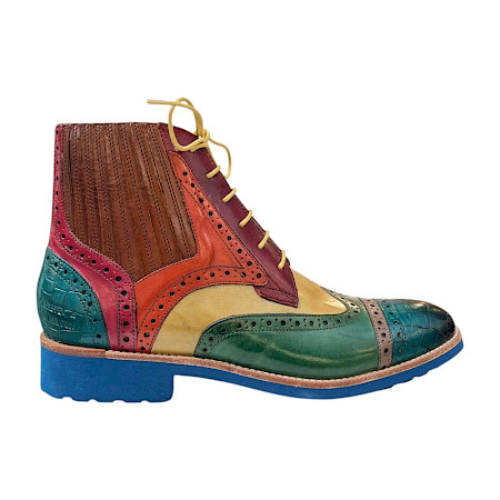 Melvin & Hamilton Amelie 17 Damen-Boot Artikel 108888 in Grün, Rot und Royalblau mit mehrfarbigem Lederdesign, Brogue-Details, Schnürung, Gummizug-Einsatz und auffälliger blauer Sohle – ultra... Melvin & Hamilton Amelie 17 Damen-Boot Artikel 108888 in Grün, Rot und Royalblau mit mehrfarbigem Lederdesign, Brogue-Details, Schnürung, Gummizug-Einsatz und auffälliger blauer Sohle – ultra...