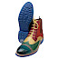 Melvin & Hamilton Amelie 17 Damen-Boot Artikel 108888 in Grün, Rot und Royalblau mit mehrfarbigem Lederdesign, Brogue-Details, Schnürung, Gummizug-Einsatz und auffälliger blauer Sohle – ultra leichter Statement-Boot bei kassedy.de.