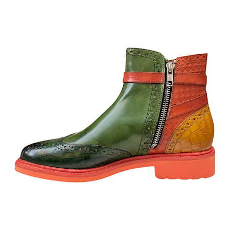 Melvin & Hamilton Selina 25 Artikel 135045 Damen-Stiefelette in Grün und Orange mit pflanzlich gegerbtem Leder, Brogue-Details, polierter Oberfläche und auffälliger orangefarbener Sohle –... Melvin & Hamilton Selina 25 Artikel 135045 Damen-Stiefelette in Grün und Orange mit pflanzlich gegerbtem Leder, Brogue-Details, polierter Oberfläche und auffälliger orangefarbener Sohle –...