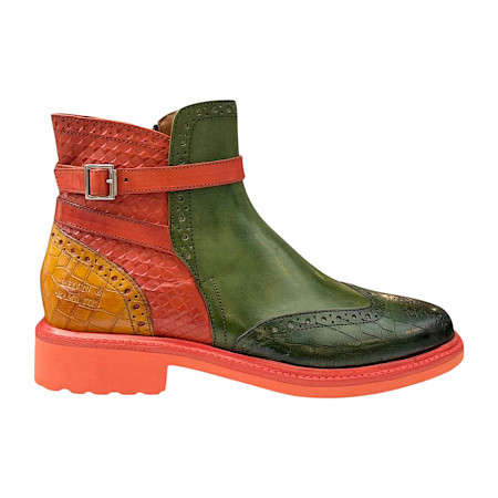 Melvin & Hamilton Selina 25 Artikel 135045 Damen-Stiefelette in Grün und Orange mit pflanzlich gegerbtem Leder, Brogue-Details, polierter Oberfläche und auffälliger orangefarbener Sohle –... Melvin & Hamilton Selina 25 Artikel 135045 Damen-Stiefelette in Grün und Orange mit pflanzlich gegerbtem Leder, Brogue-Details, polierter Oberfläche und auffälliger orangefarbener Sohle –...