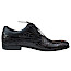 Kristofer 1412 Herren-Schnürschuh in Schwarz mit glänzendem Kroko- und Reptilmuster, schwarzen Lederdetails, klassischer Schnürung und eleganter Silhouette – außergewöhnlicher schwarzer Herrenschuh bei kassedy.de.